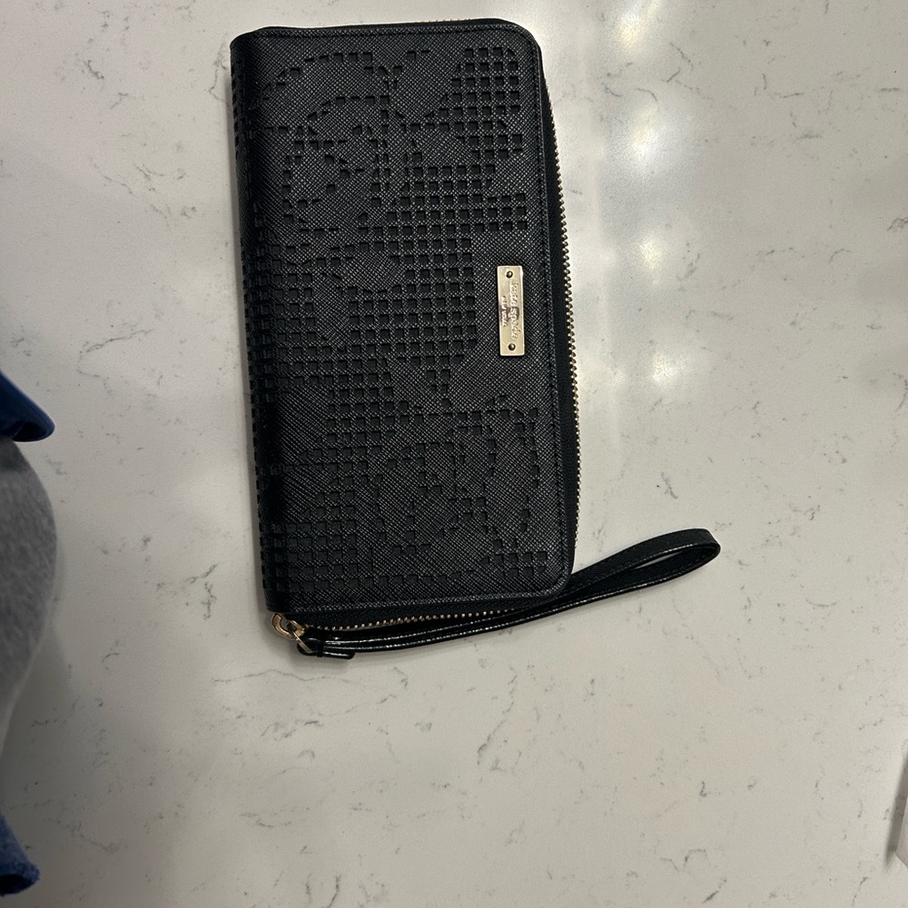 Kate Spade Black Zip Wallet with Gold Accents